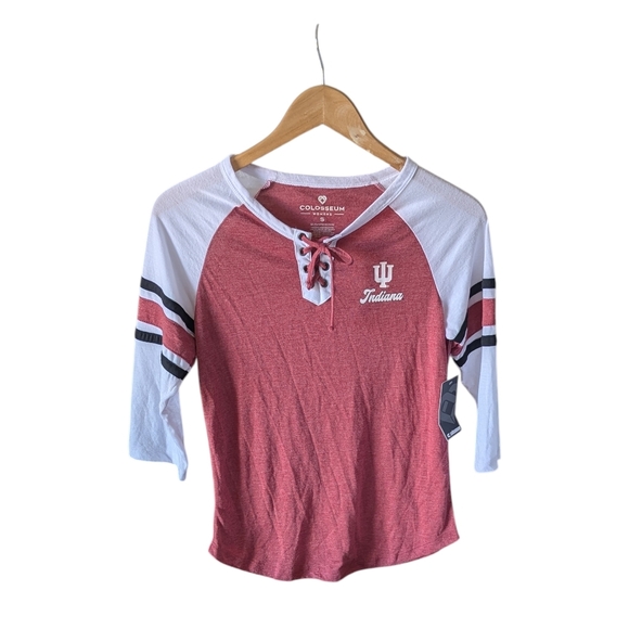 Colosseum Tops - Indiana Hoosiers Top Small Red White Collegiate Game Day Lace Up 3/4 Sleeve  NWT